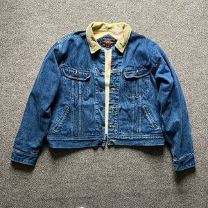 Vintage 90s Painted Mesa Denim Corduroy Collar Western Cowboy Jean Jacket Men XL